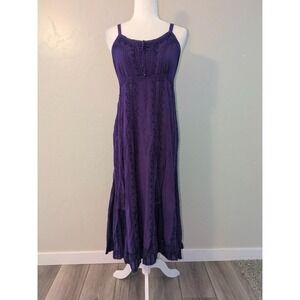 Vintage Advance Apparels Purple Embroidered Tiered Tank Dress Smocked Approx Med